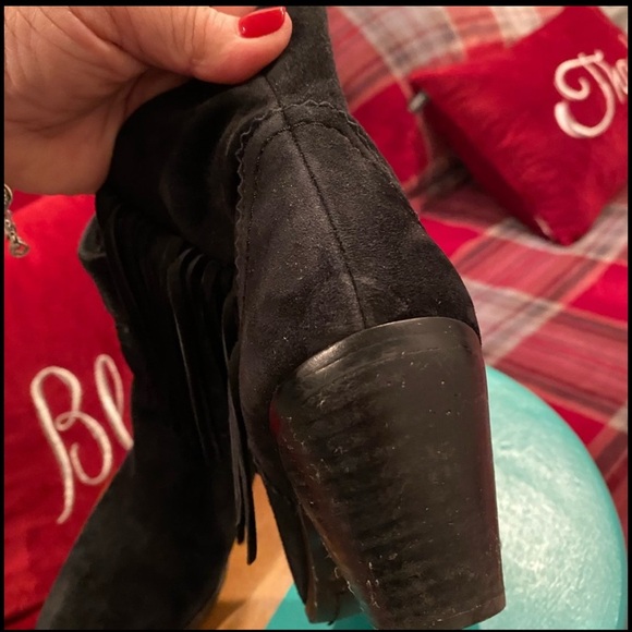 SAM EDELMAN Black Suede Ankle Boots with Fringe/size 6 - Picture 3 of 8